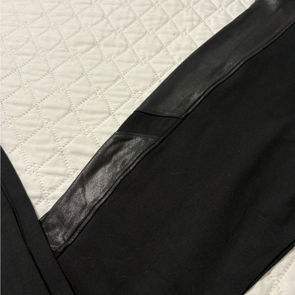 Black Spanx Leggings with Faux Leather Panels - Picture 3 of 10